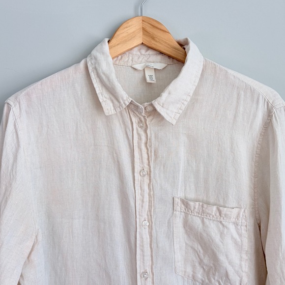 H&M 100% Linen Button Down Normcore Minimalistic Neutral Beige Women's Medium - Picture 2 of 11